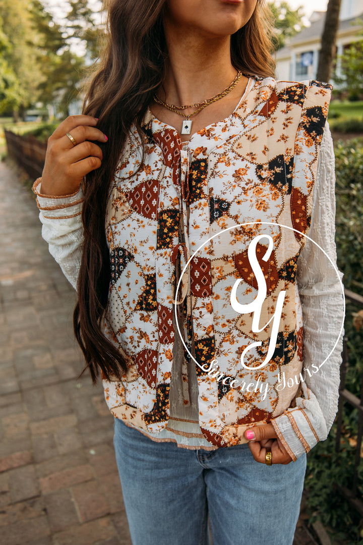 Meet Me By The Bonfire Vest-Brown Multi Patch