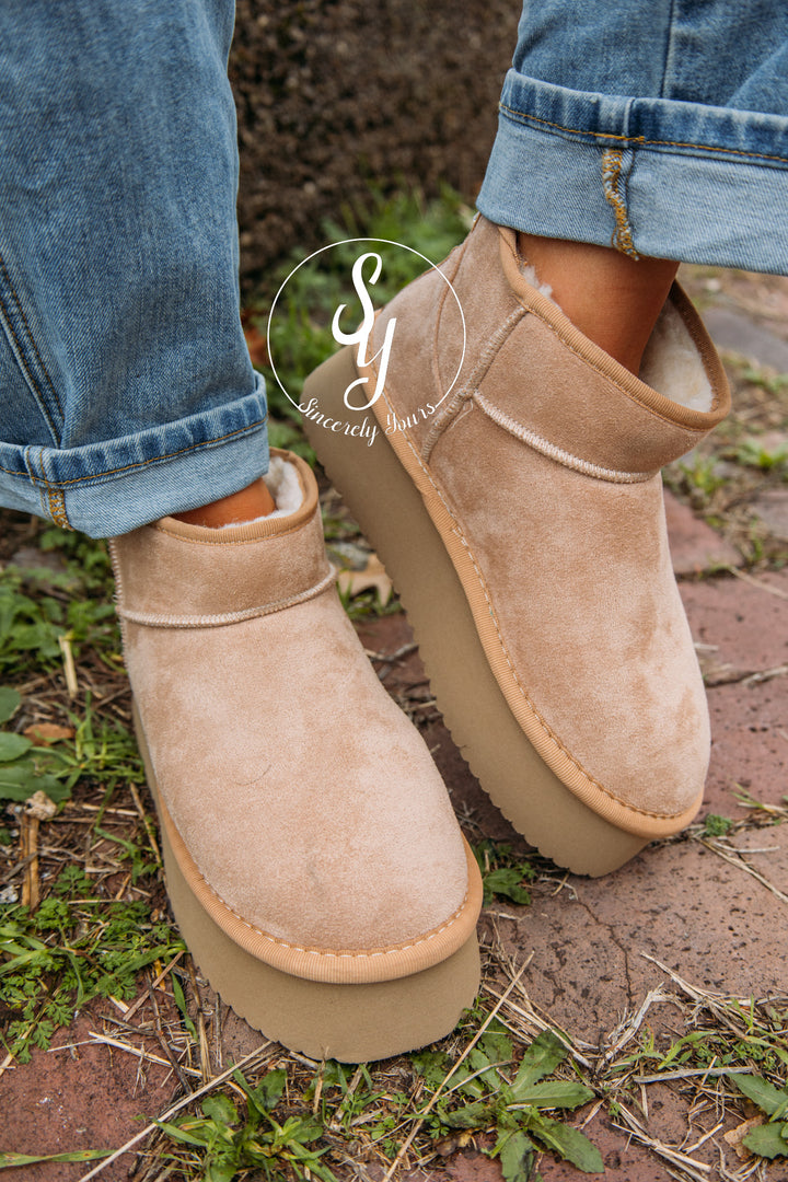 Winnie Bootie - Camel Faux Suede