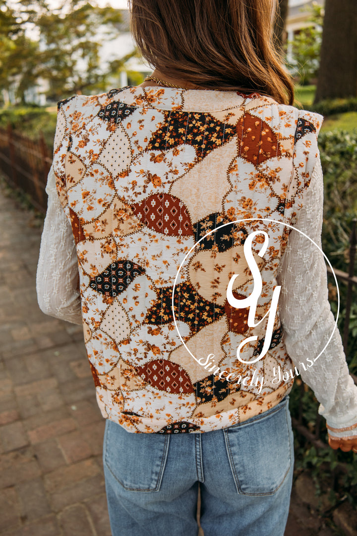 Meet Me By The Bonfire Vest-Brown Multi Patch