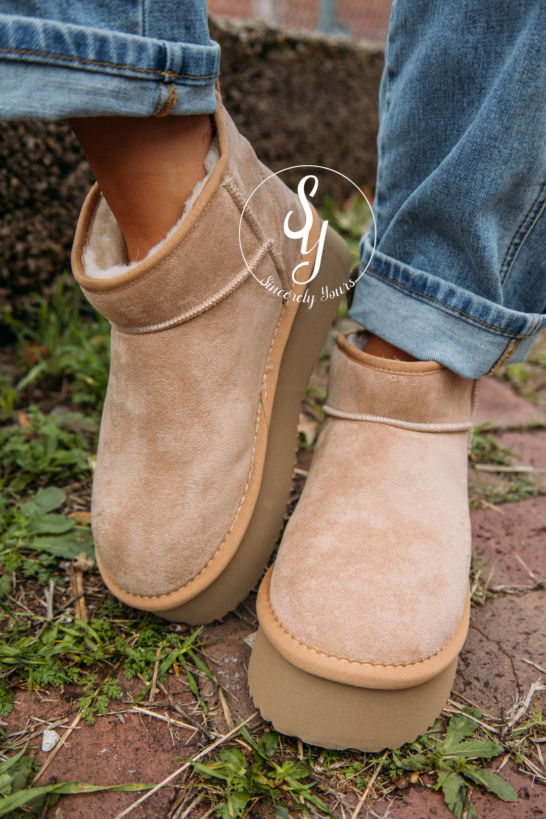 Winnie Bootie - Camel Faux Suede