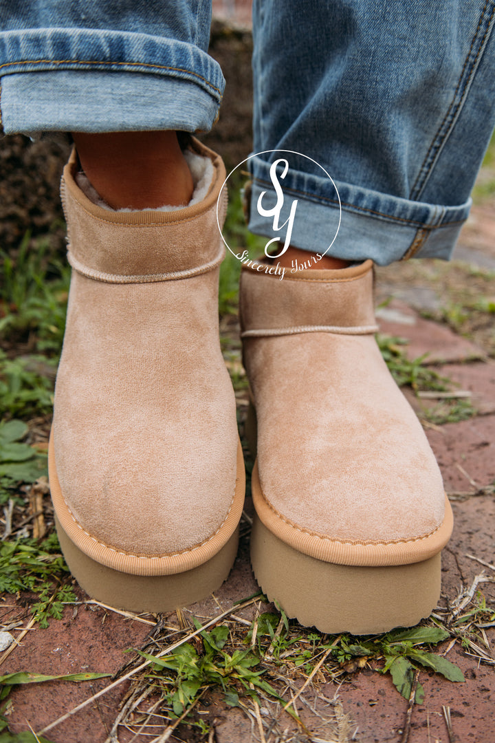 Winnie Bootie - Camel Faux Suede