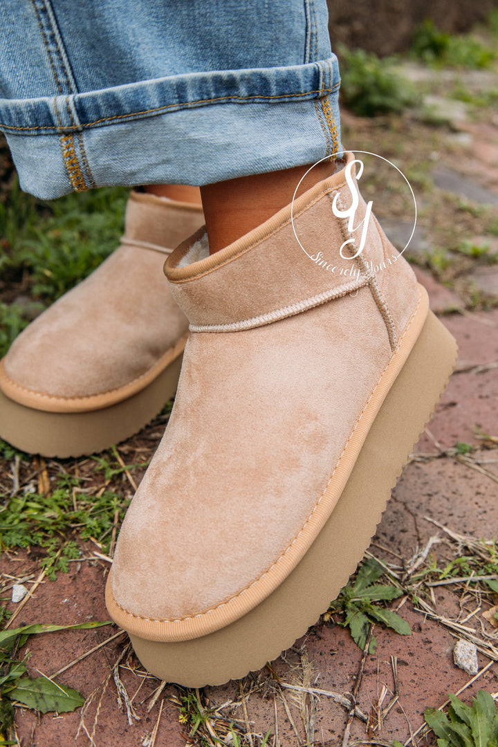 Winnie Bootie - Camel Faux Suede