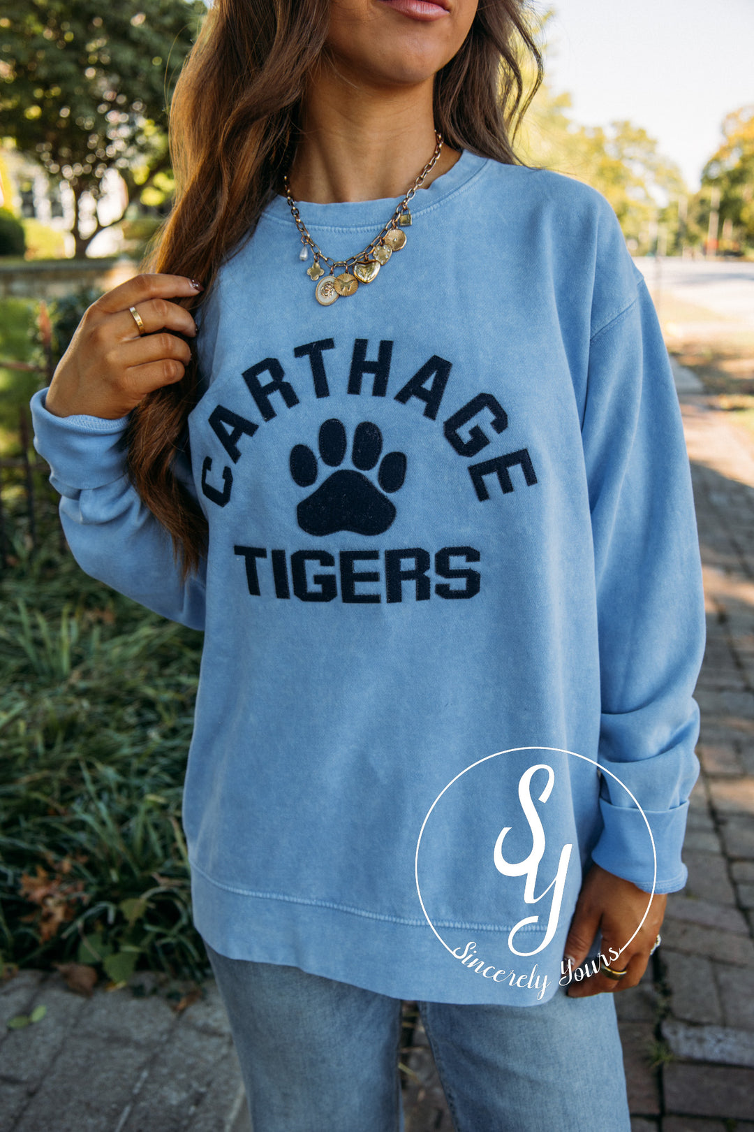 Carthage Tigers Patch Crew - Blue