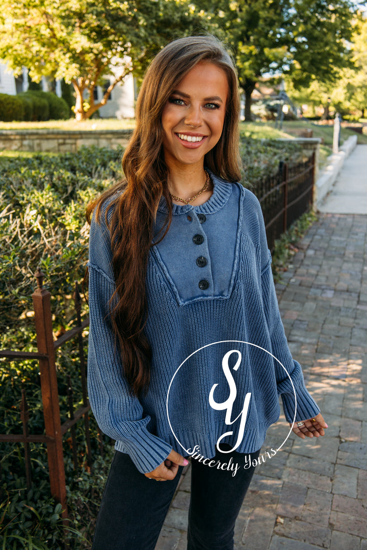 Cozy Cutie Sweater - Washed Blue