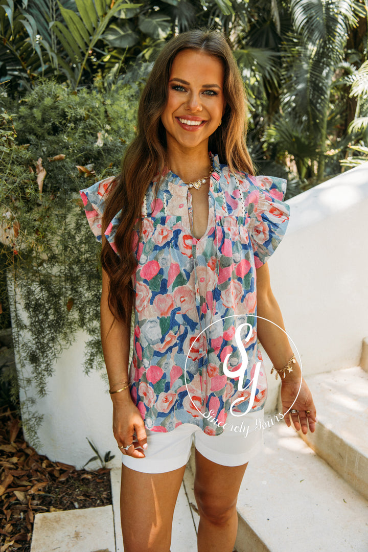 Spring Meadows Top- Pink/Royal