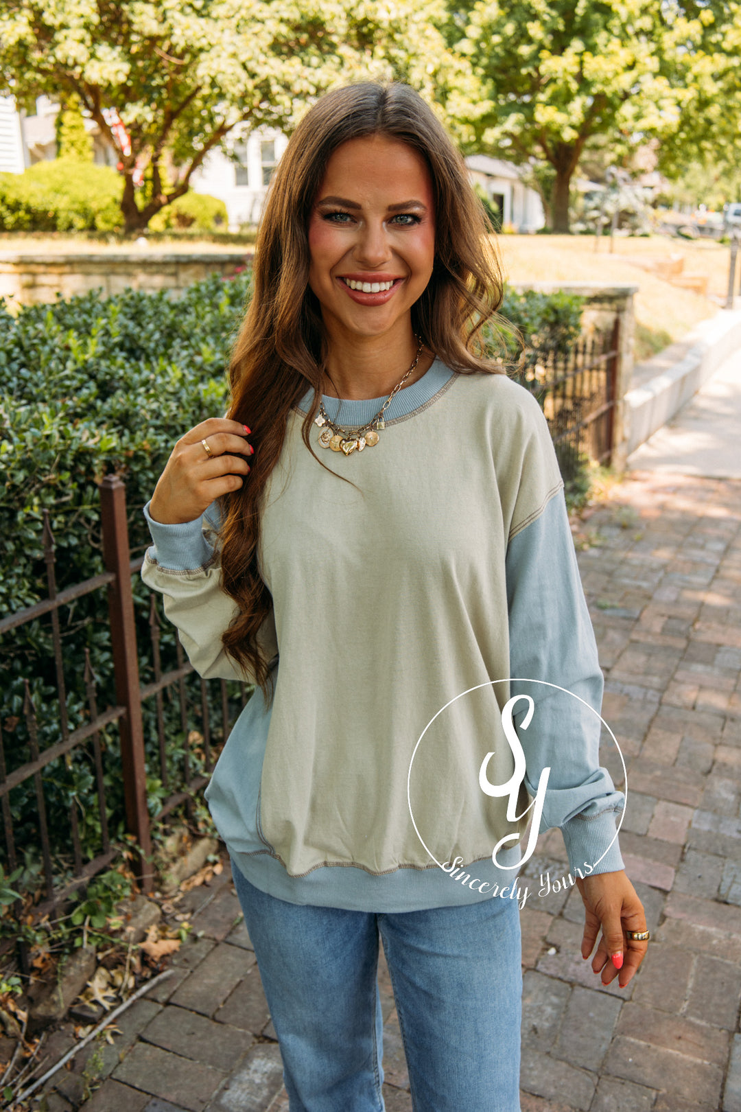 Simple Love Top- Grey Blue