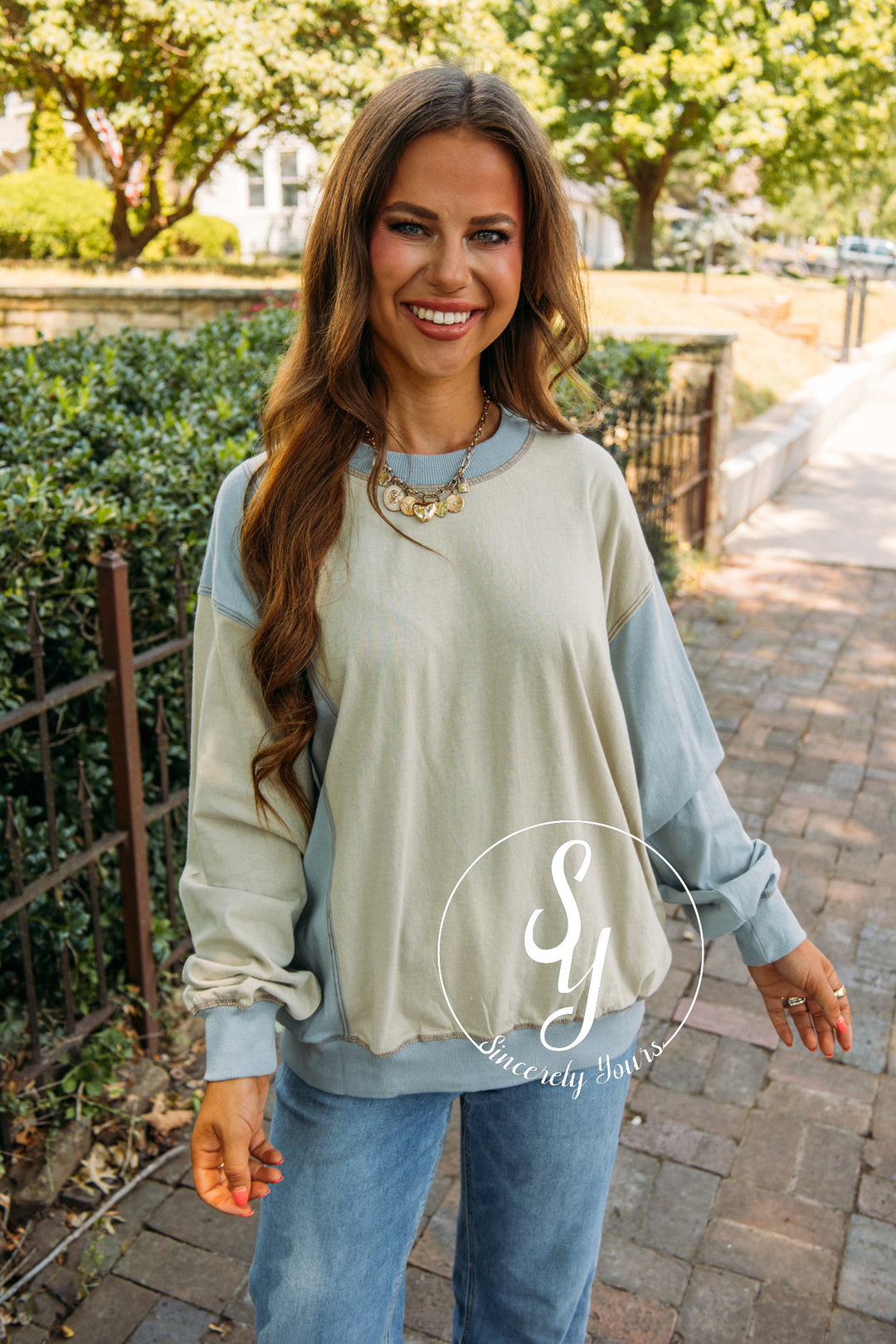 Simple Love Top- Grey Blue