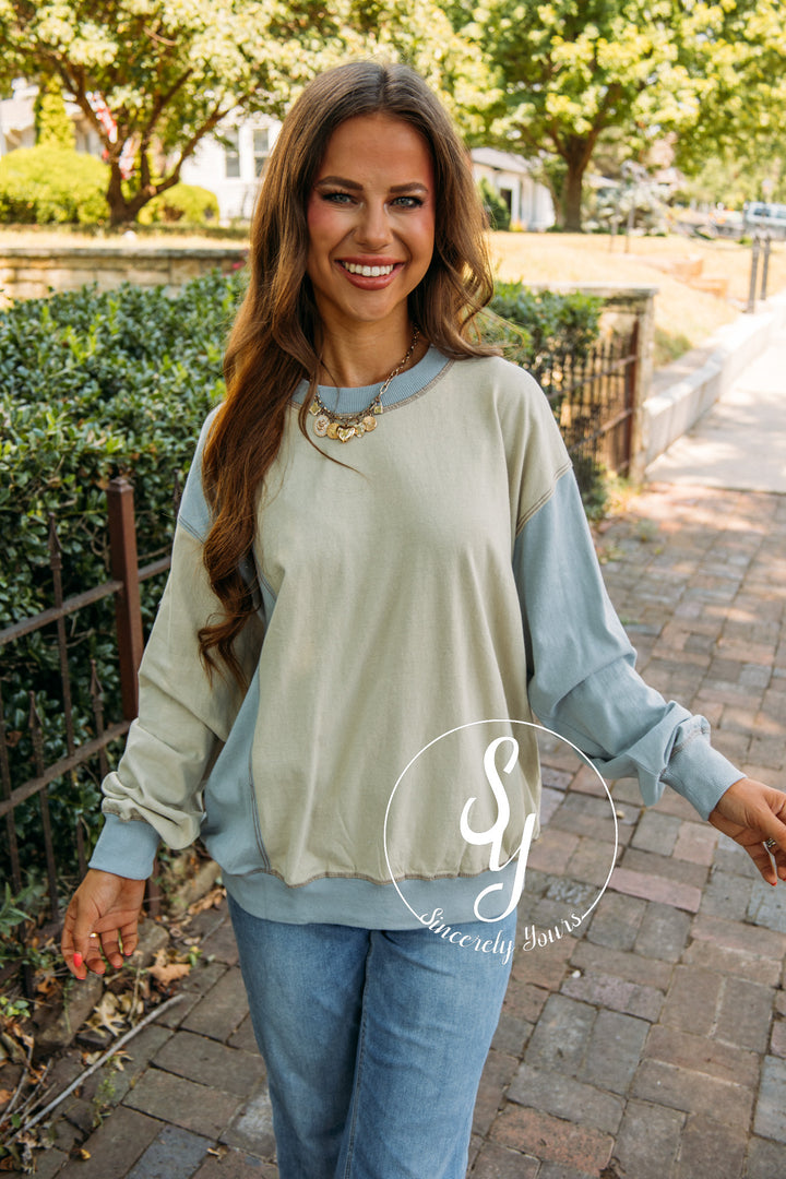 Simple Love Top- Grey Blue