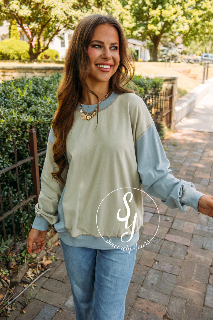 Simple Love Top- Grey Blue