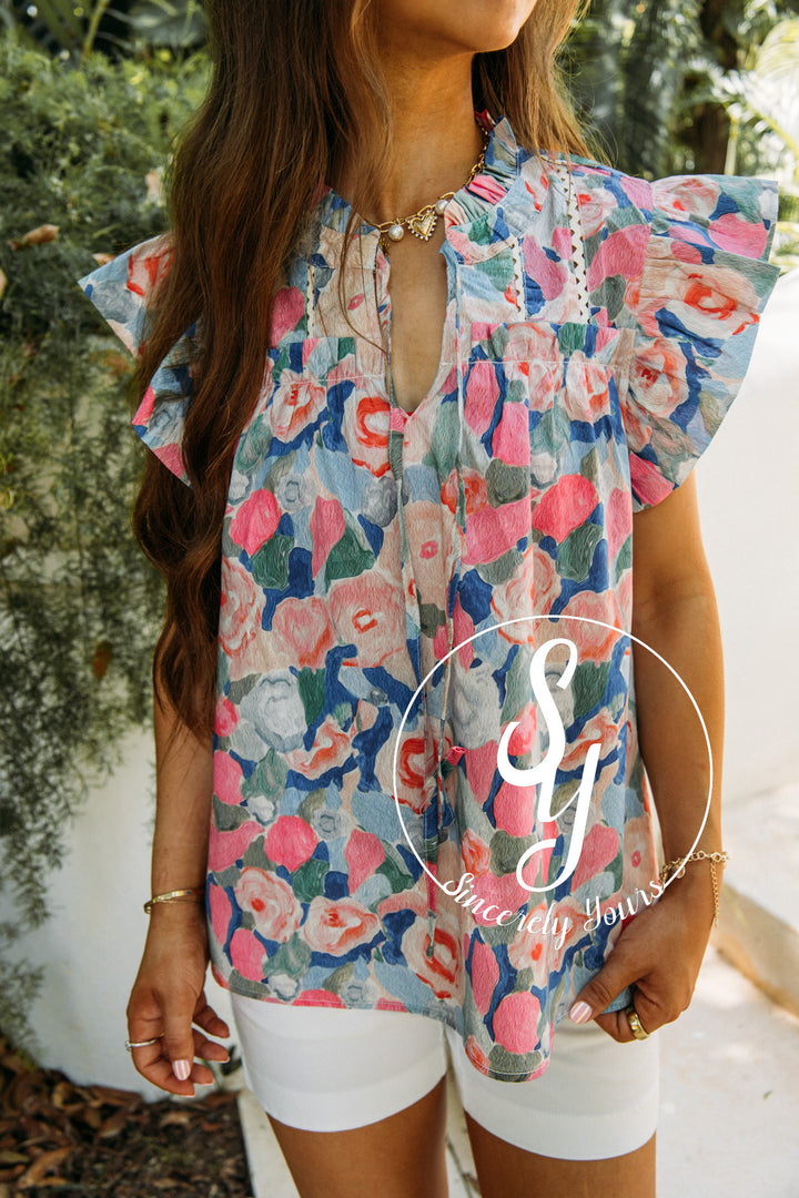 Spring Meadows Top- Pink/Royal