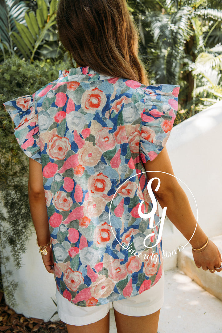 Spring Meadows Top- Pink/Royal