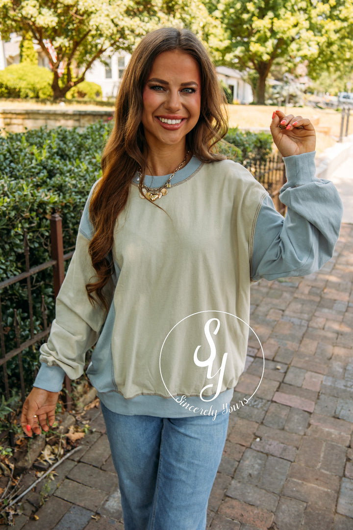 Simple Love Top- Grey Blue