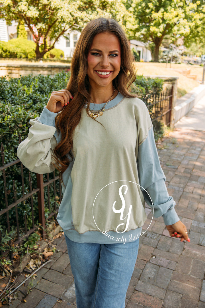 Simple Love Top- Grey Blue