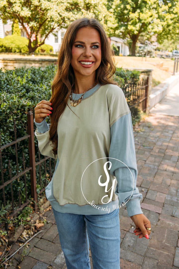 Simple Love Top- Grey Blue