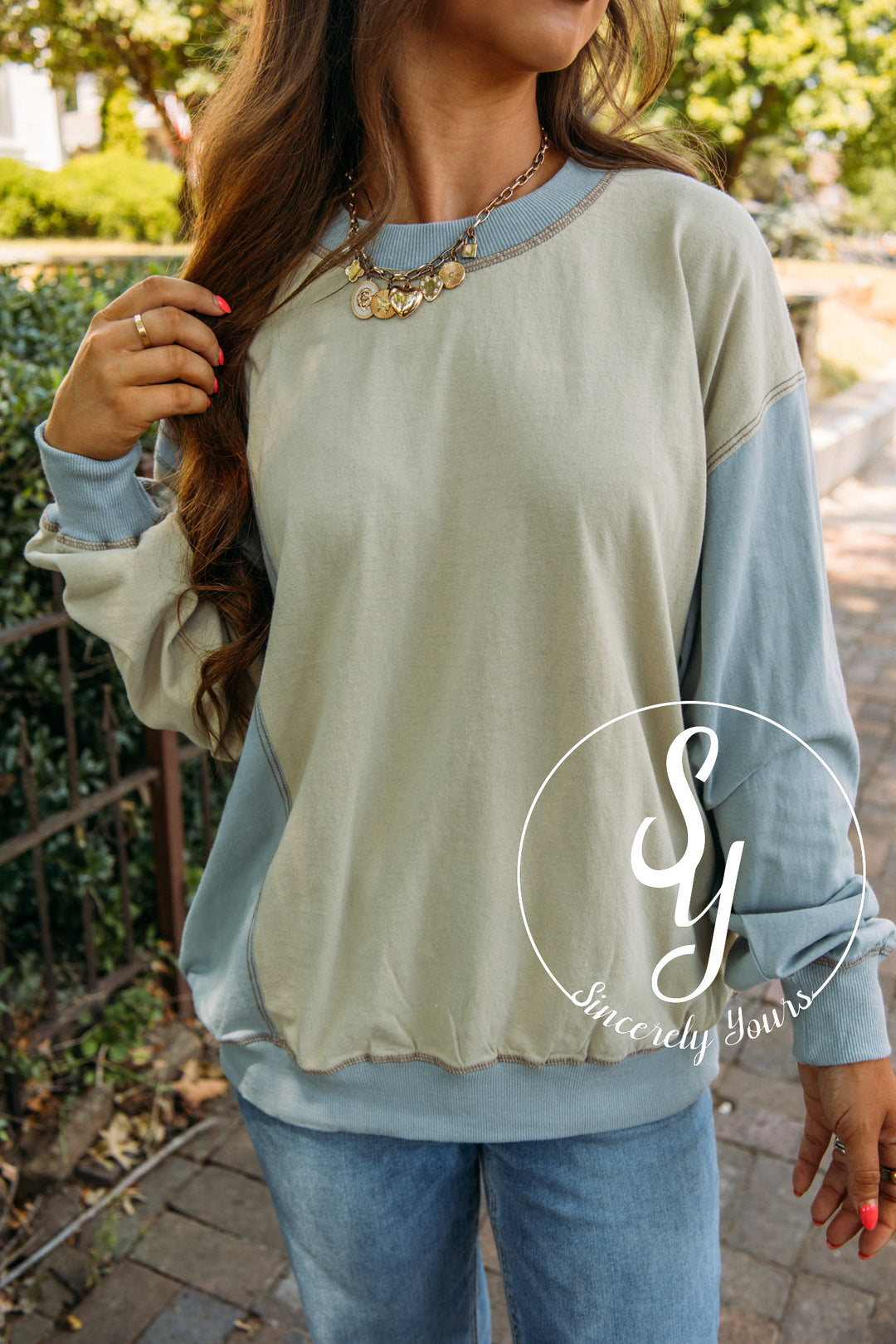 Simple Love Top- Grey Blue