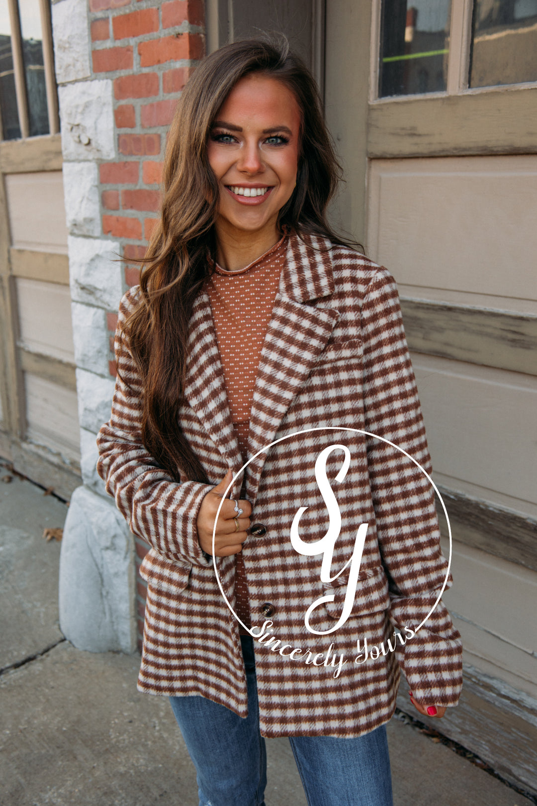 Your Path Blazer - Cream/Brown Plaid