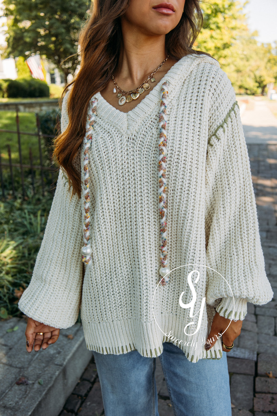 Pearl Knit Sweater - Cream