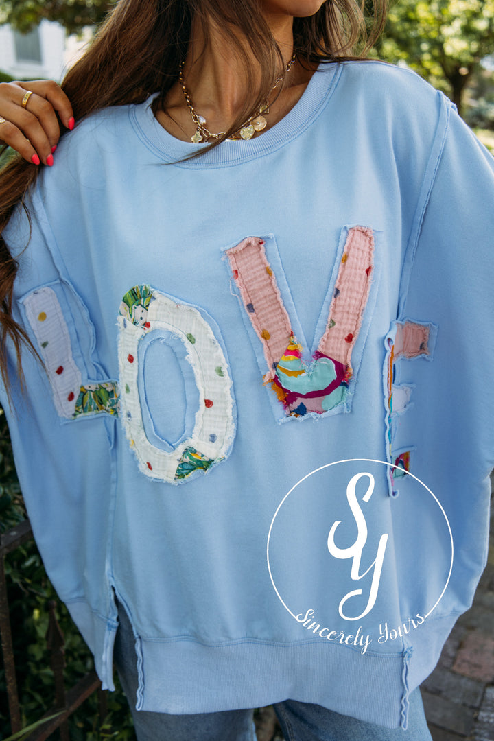 Love Patch Top-Peri Blue