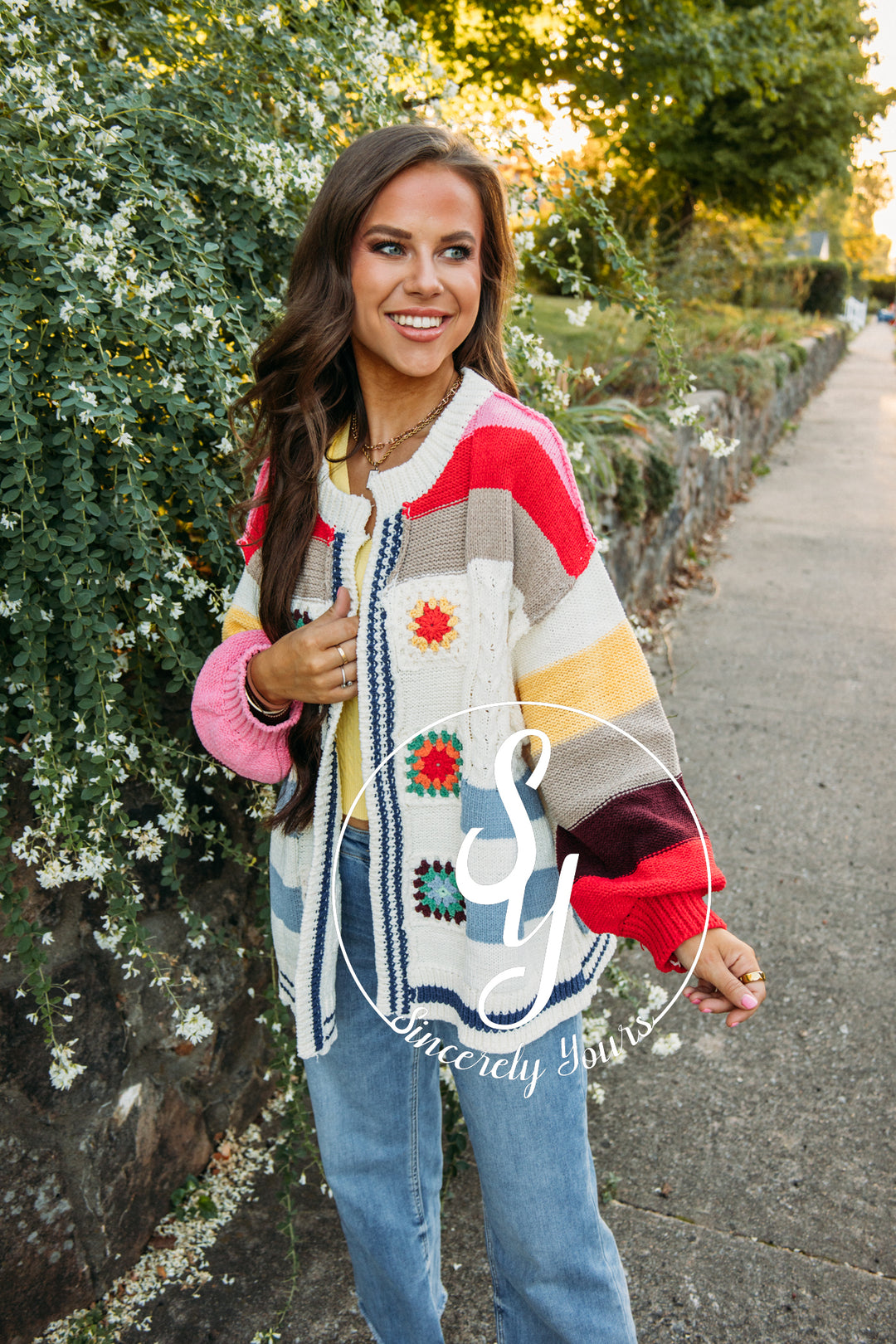 Granny Square Cardigan-Ivory Multi