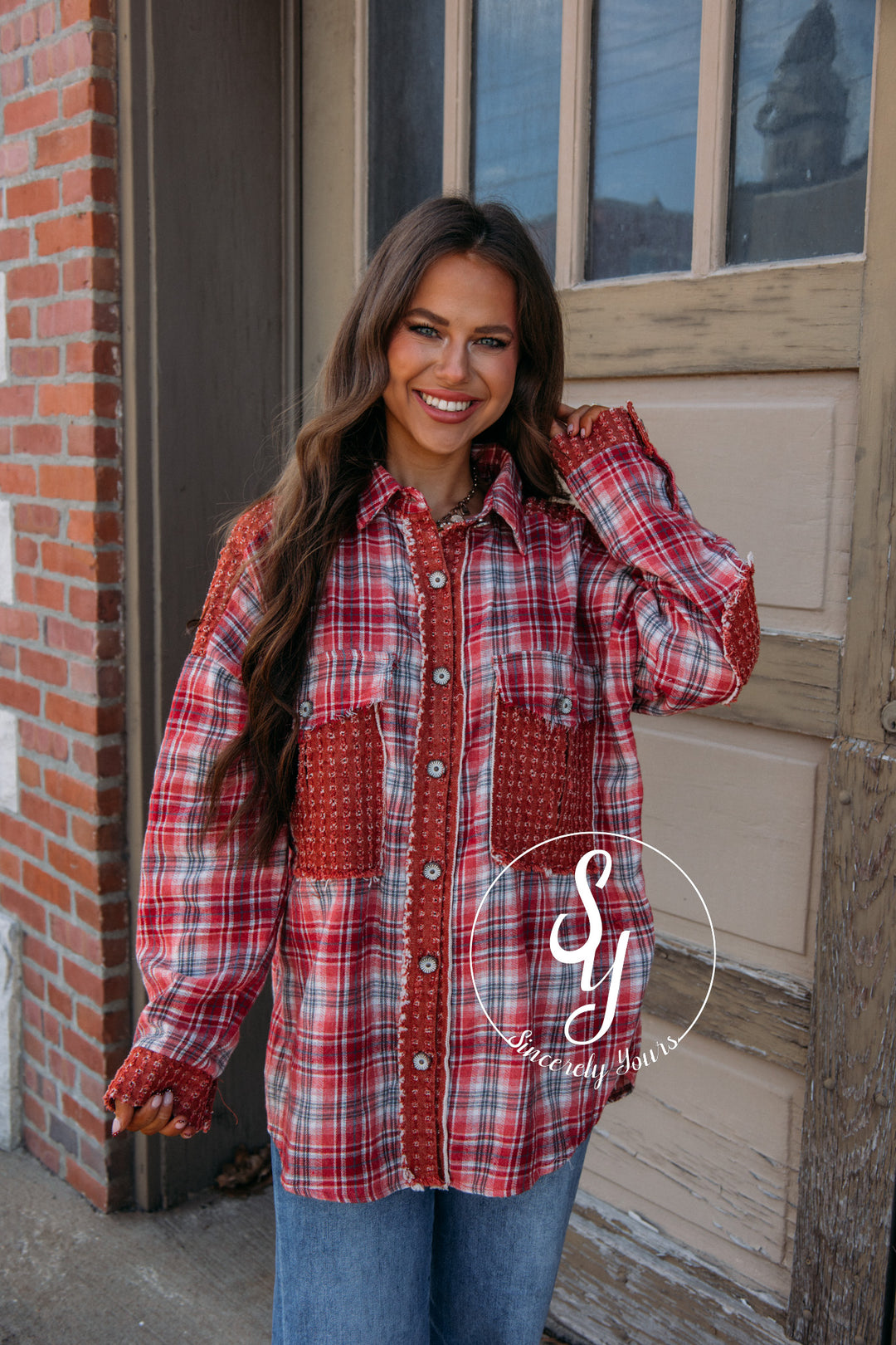Winter Aspen Plaid Blouse-Red Multi