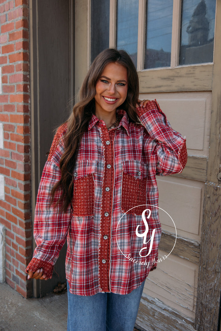 Winter Aspen Plaid Blouse-Red Multi