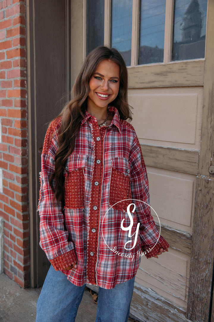 Winter Aspen Plaid Blouse-Red Multi
