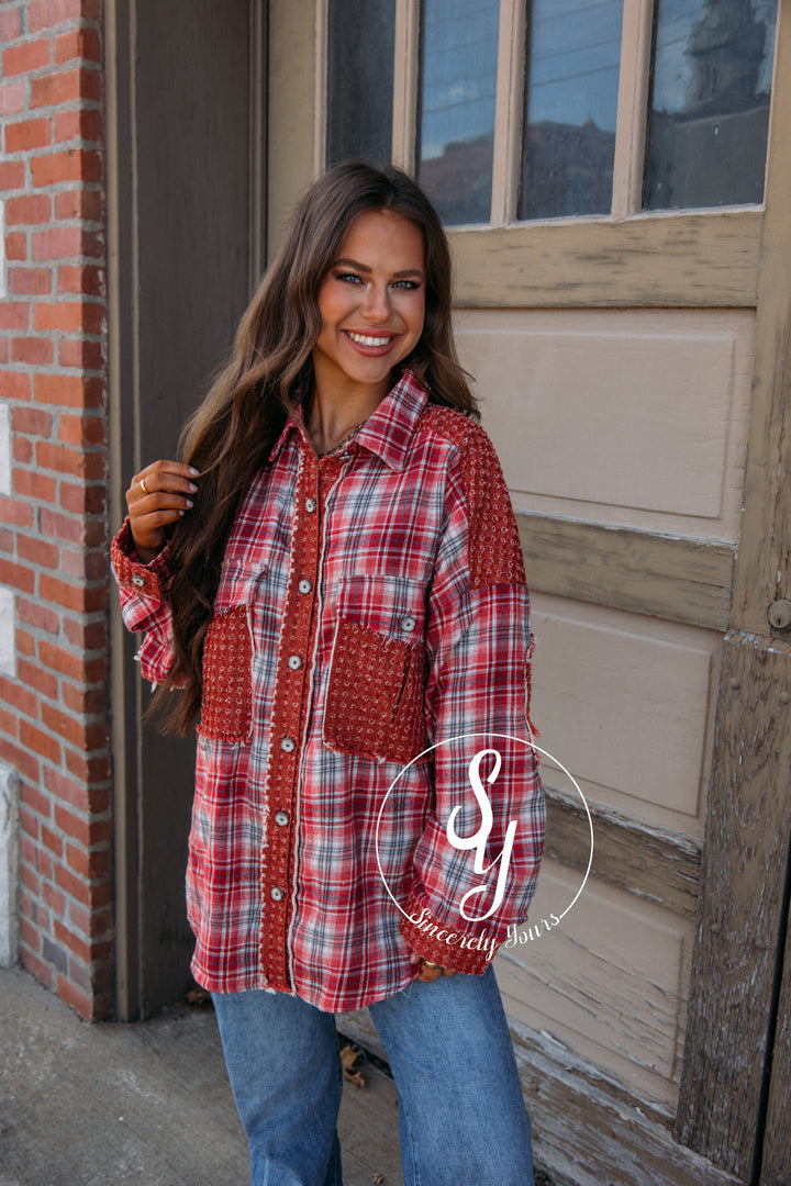 Winter Aspen Plaid Blouse-Red Multi