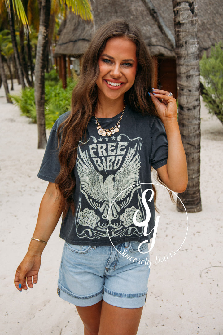 Free Bird & Rose Graphic Tee - Black