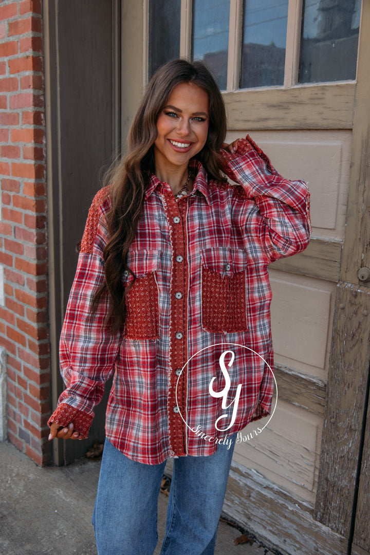 Winter Aspen Plaid Blouse-Red Multi