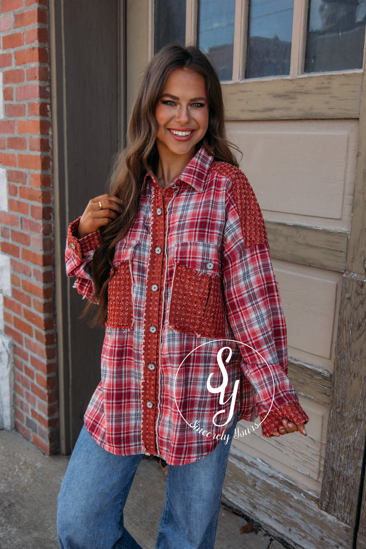 Winter Aspen Plaid Blouse-Red Multi