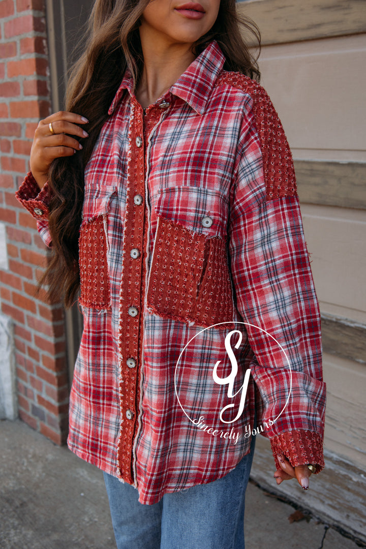 Winter Aspen Plaid Blouse-Red Multi