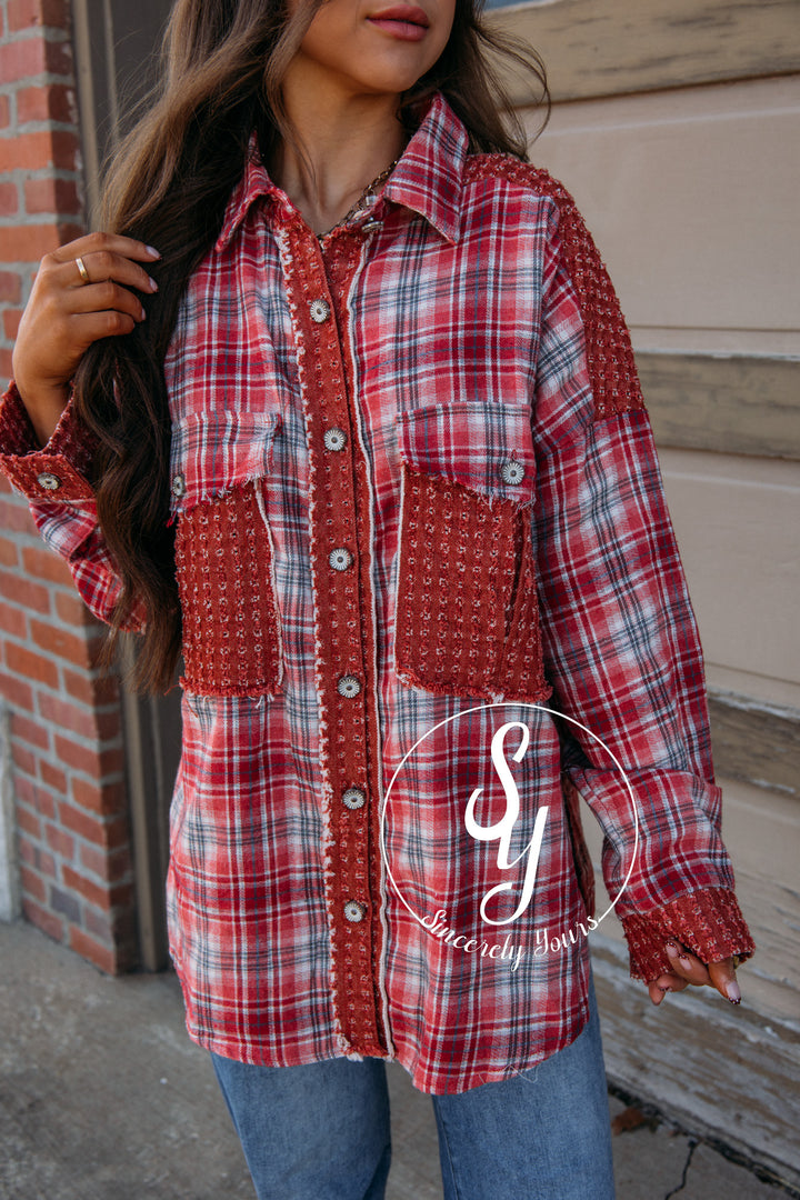 Winter Aspen Plaid Blouse-Red Multi