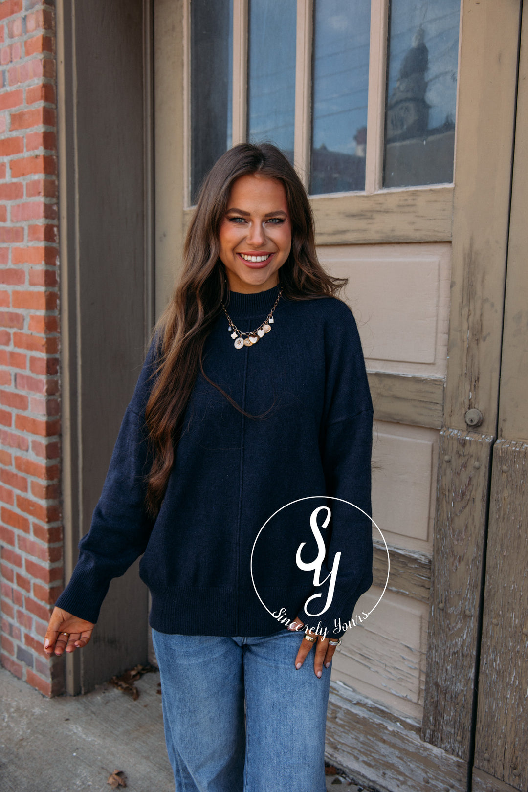 Clara Warm Sweater-Navy