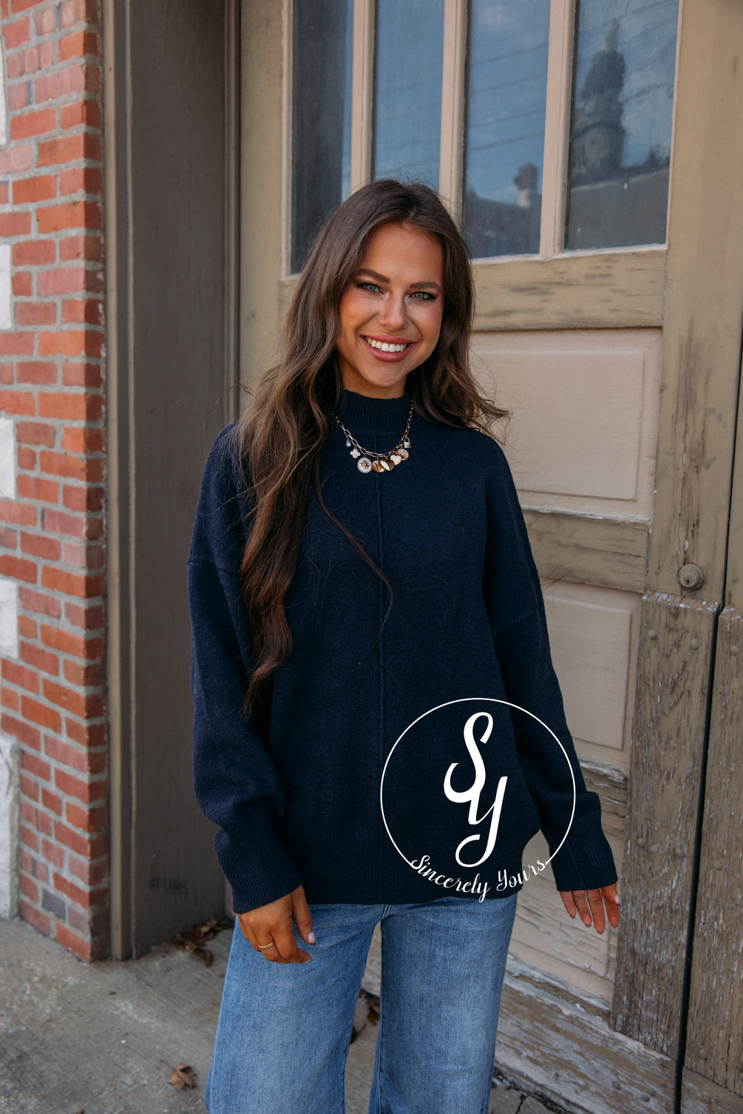 Clara Warm Sweater-Navy
