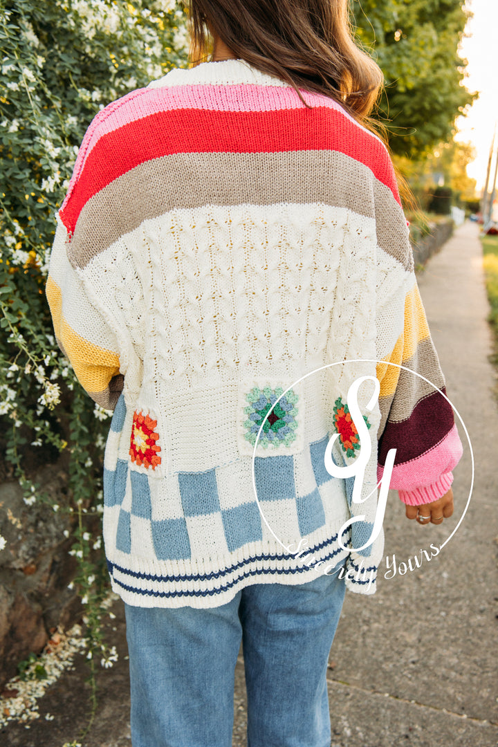 Granny Square Cardigan-Ivory Multi