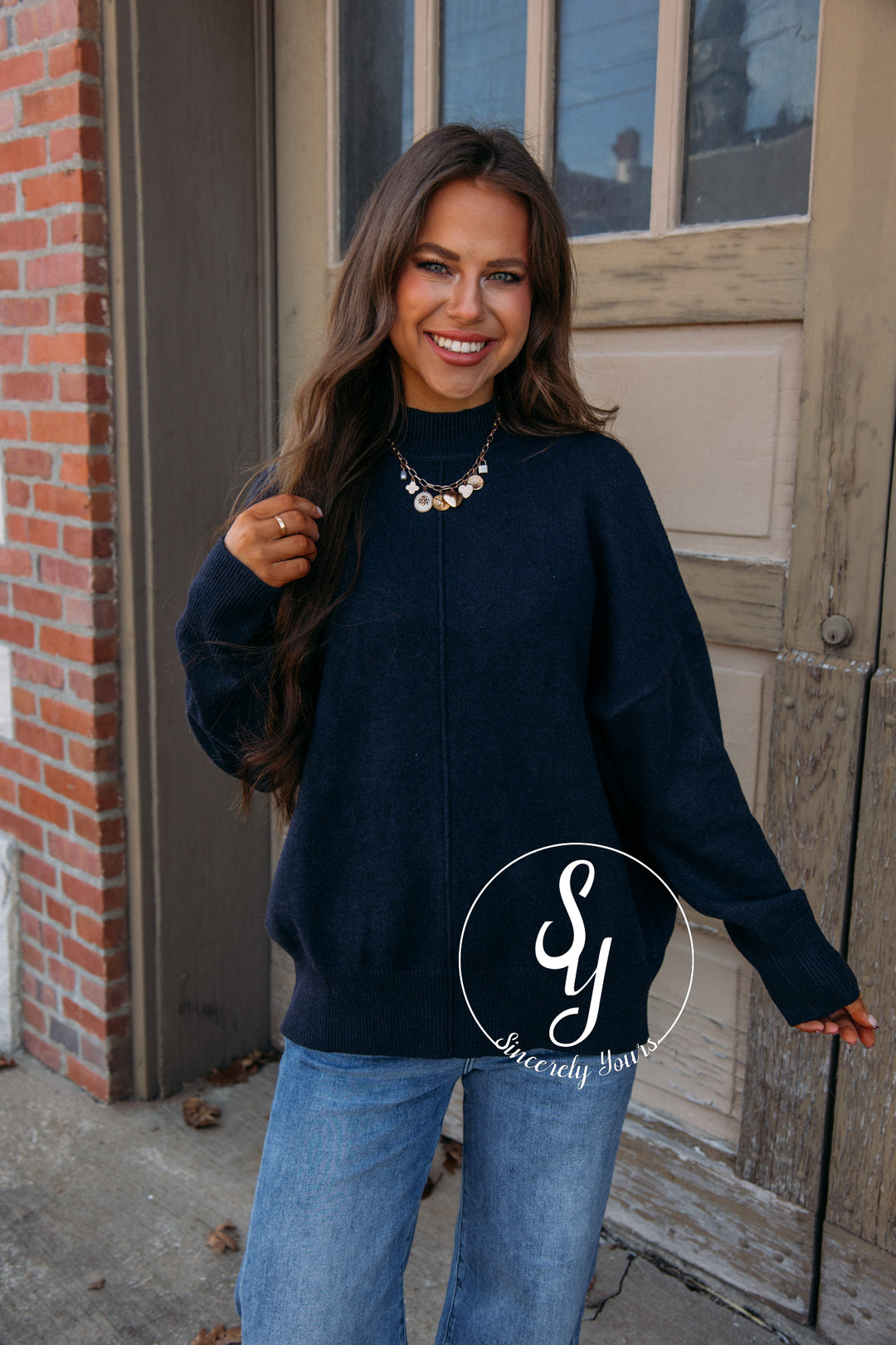 Clara Warm Sweater-Navy