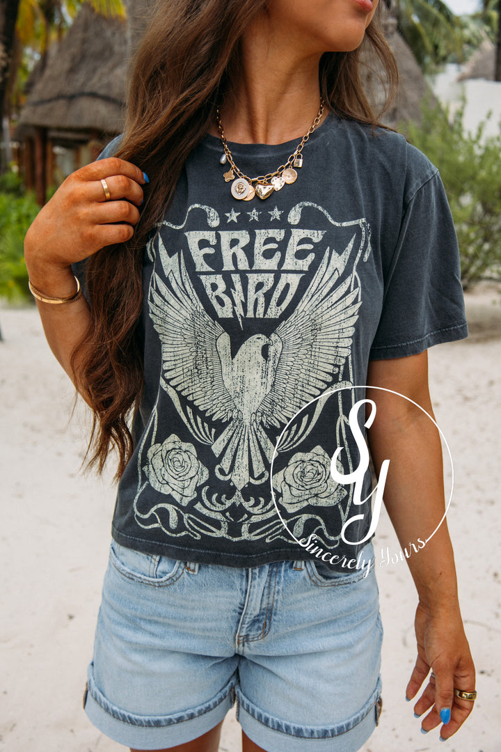 Free Bird & Rose Graphic Tee - Black