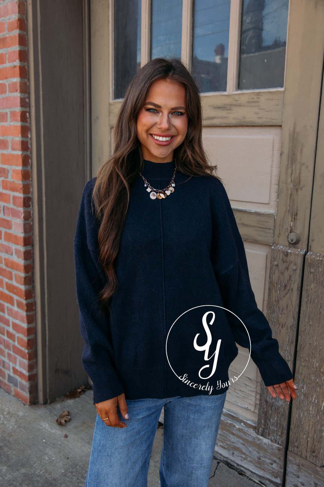 Clara Warm Sweater-Navy