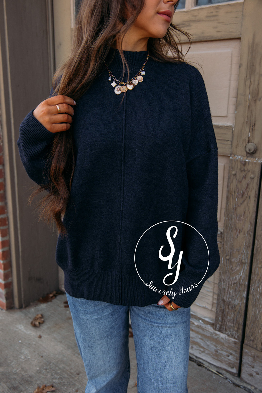 Clara Warm Sweater-Navy