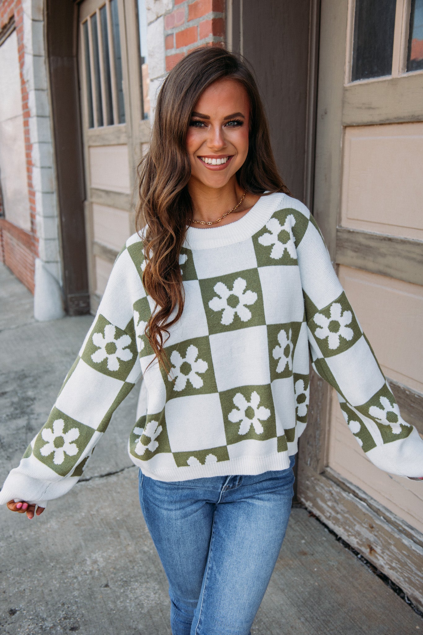 Darling Daisies Sweater - Olive