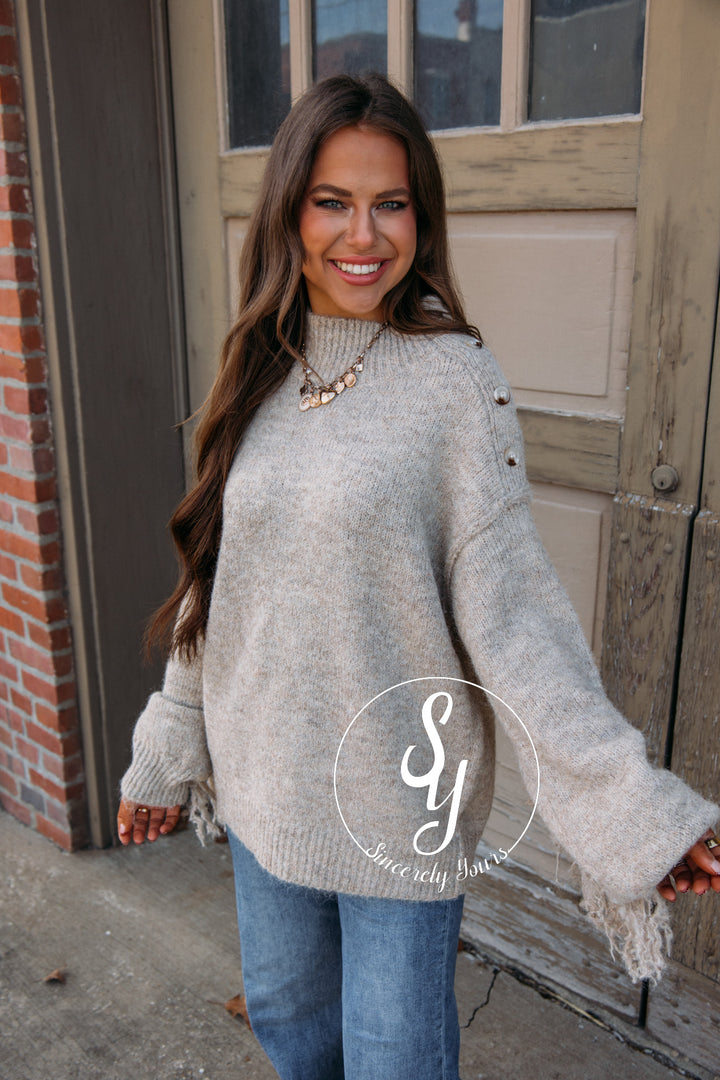 Cozy Fringe Sweater-Oat