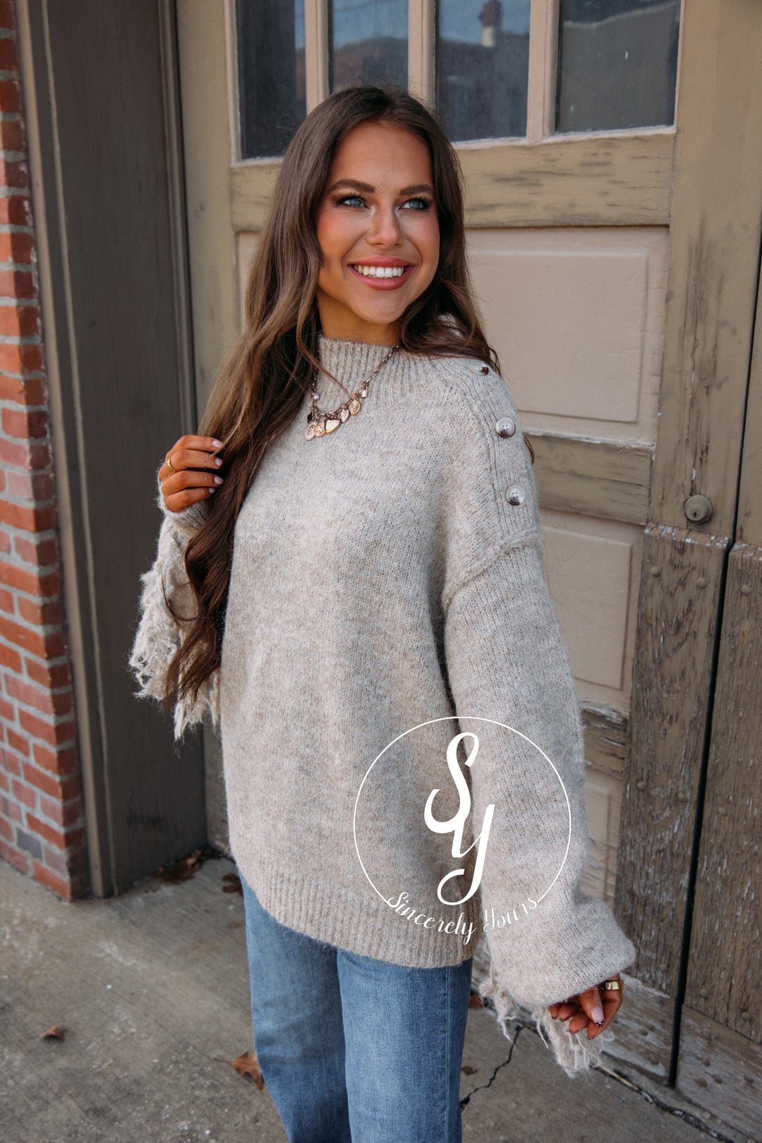 Cozy Fringe Sweater-Oat