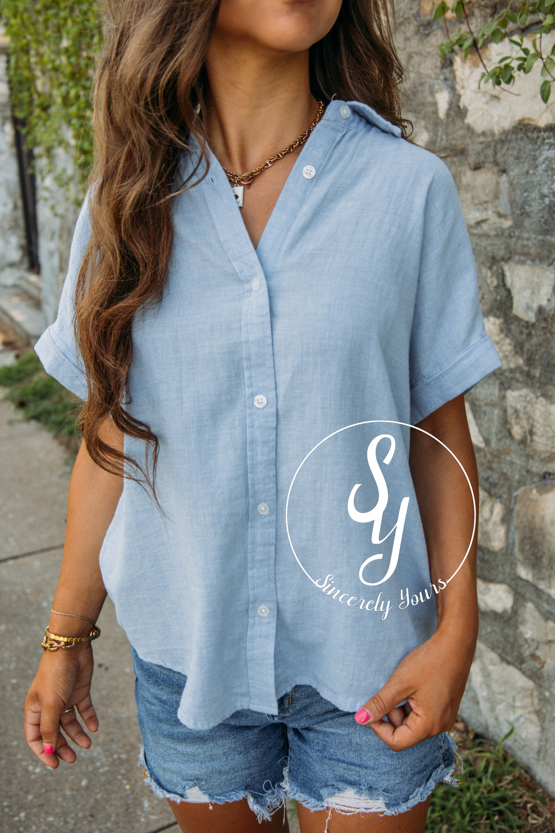 A Lighthouse Away Button Up- Blue