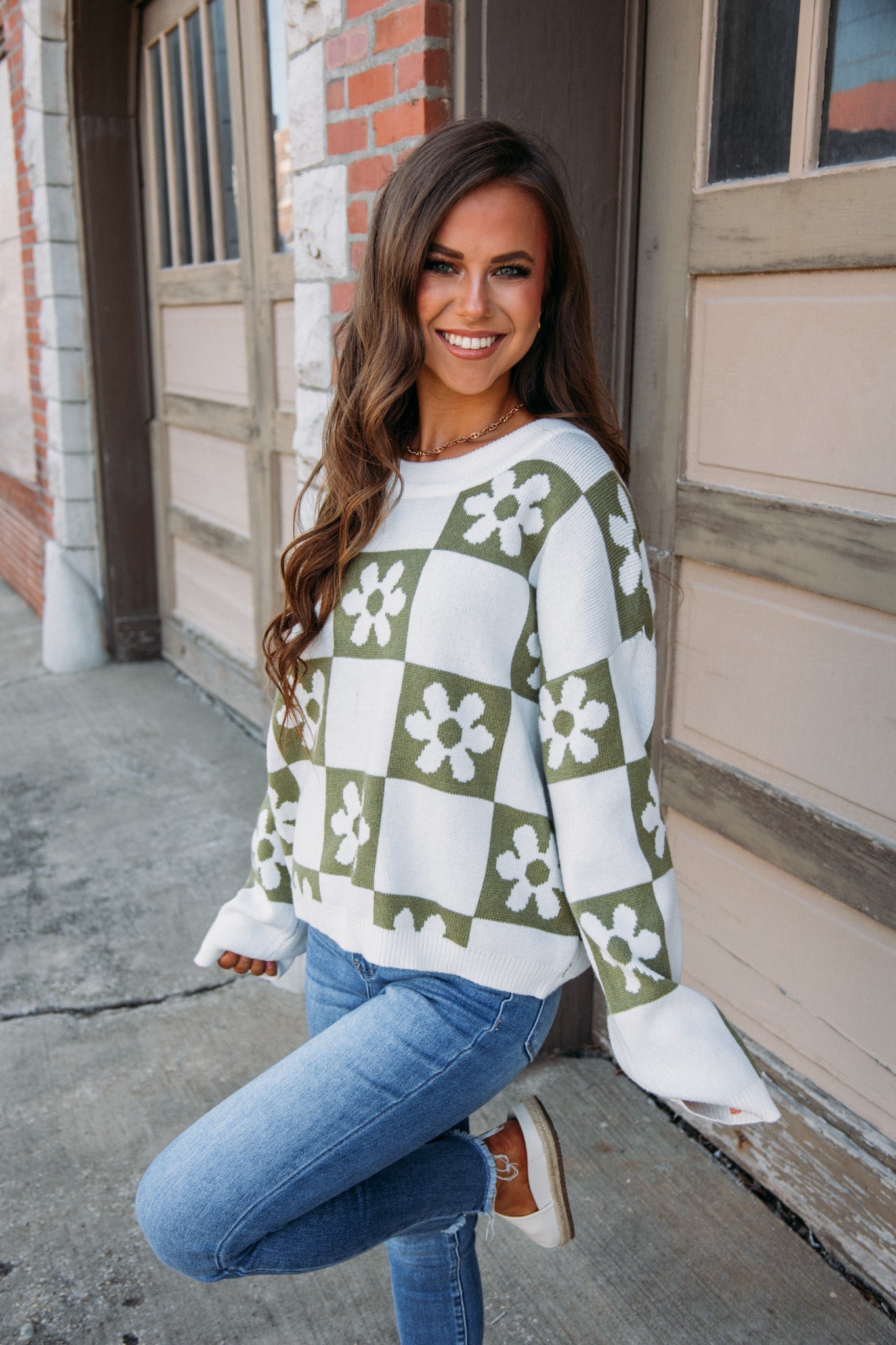 Darling Daisies Sweater - Olive