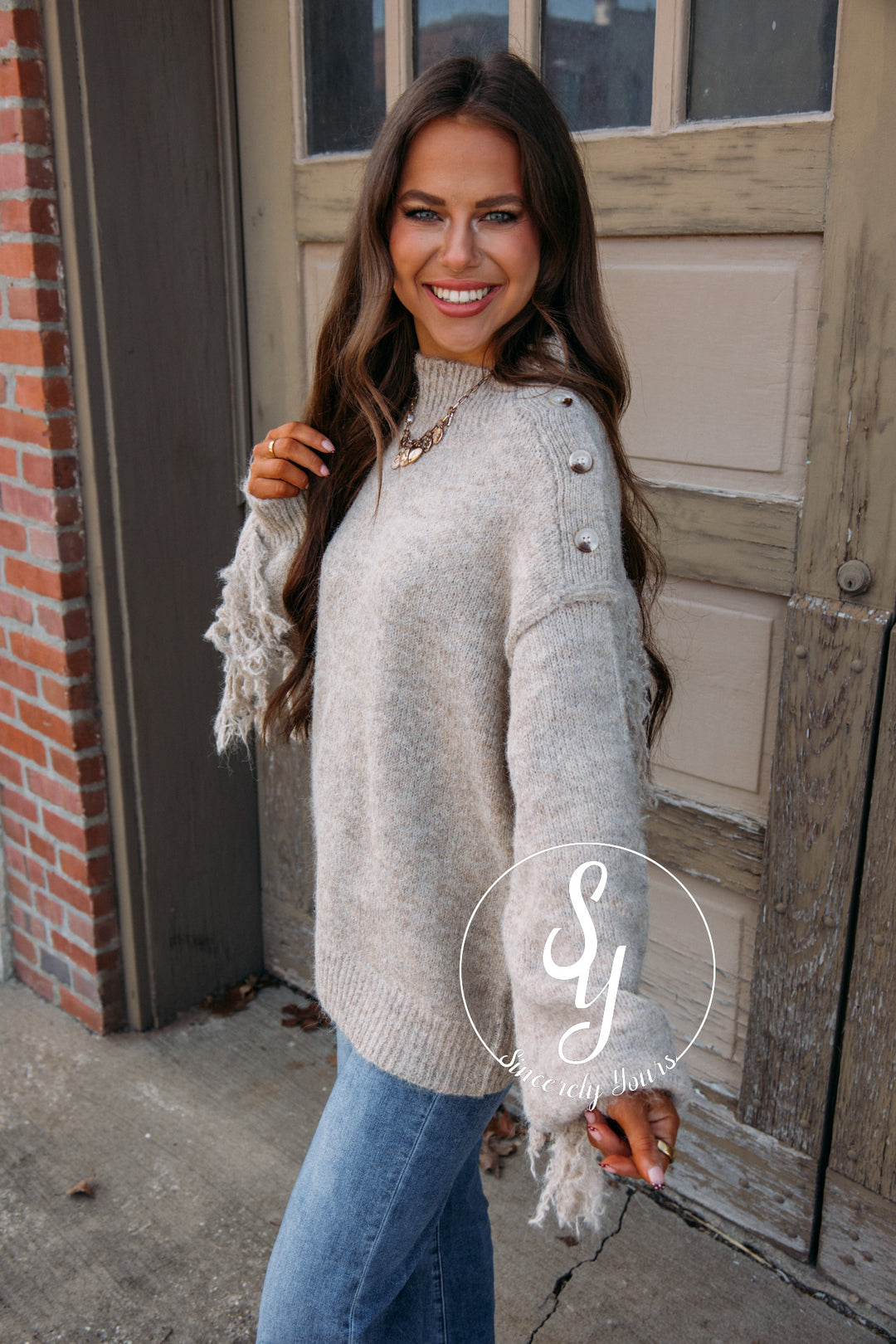 Cozy Fringe Sweater-Oat