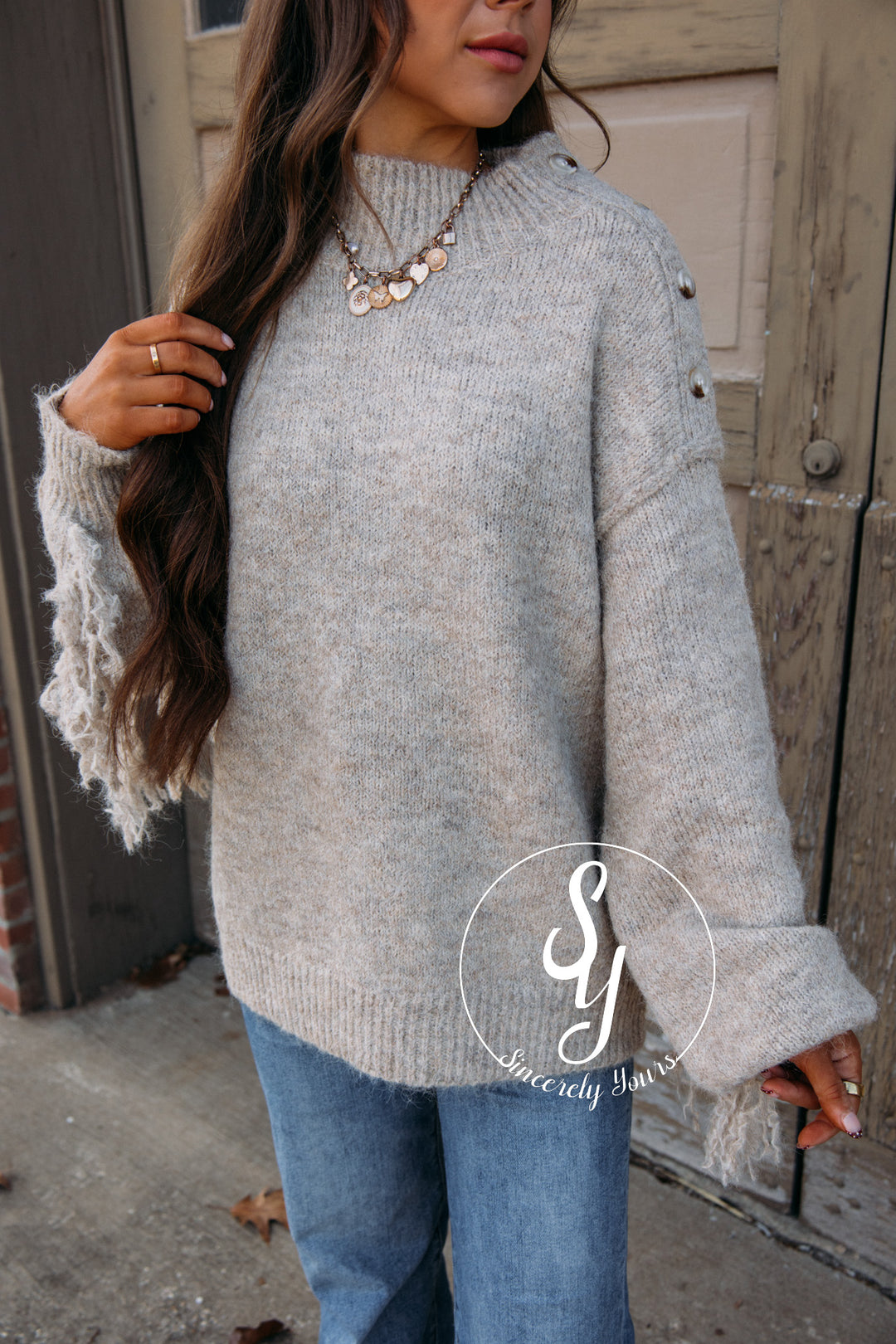 Cozy Fringe Sweater-Oat