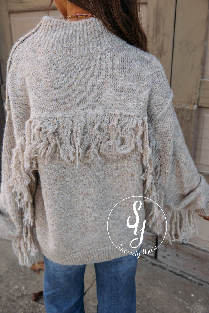 Cozy Fringe Sweater-Oat