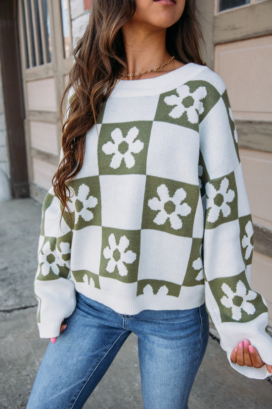 Darling Daisies Sweater - Olive