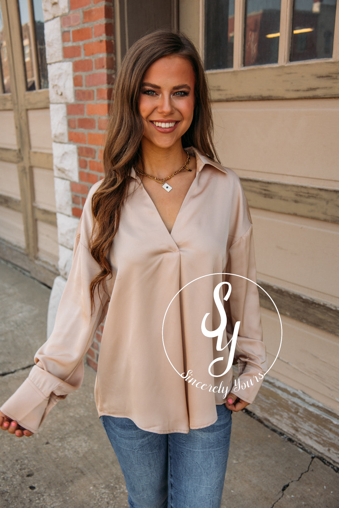 Simply Charmed Blouse-Taupe