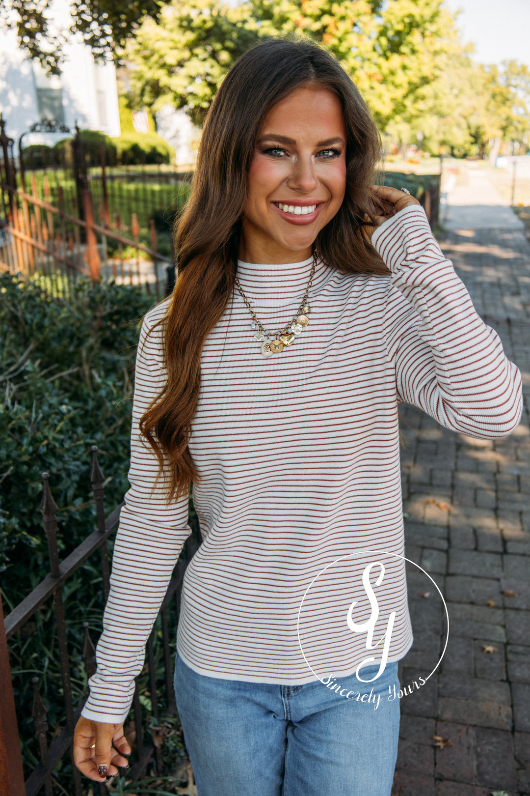 Stripe Basic Sweater - Ivory/ Copper